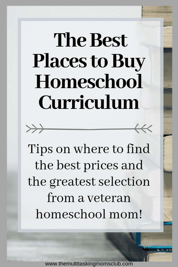 Best Places to Buy Homeschool Curriculum over a stack of books.
